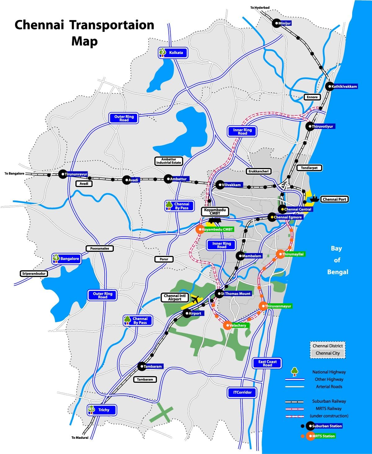 mapa Chennai jezera