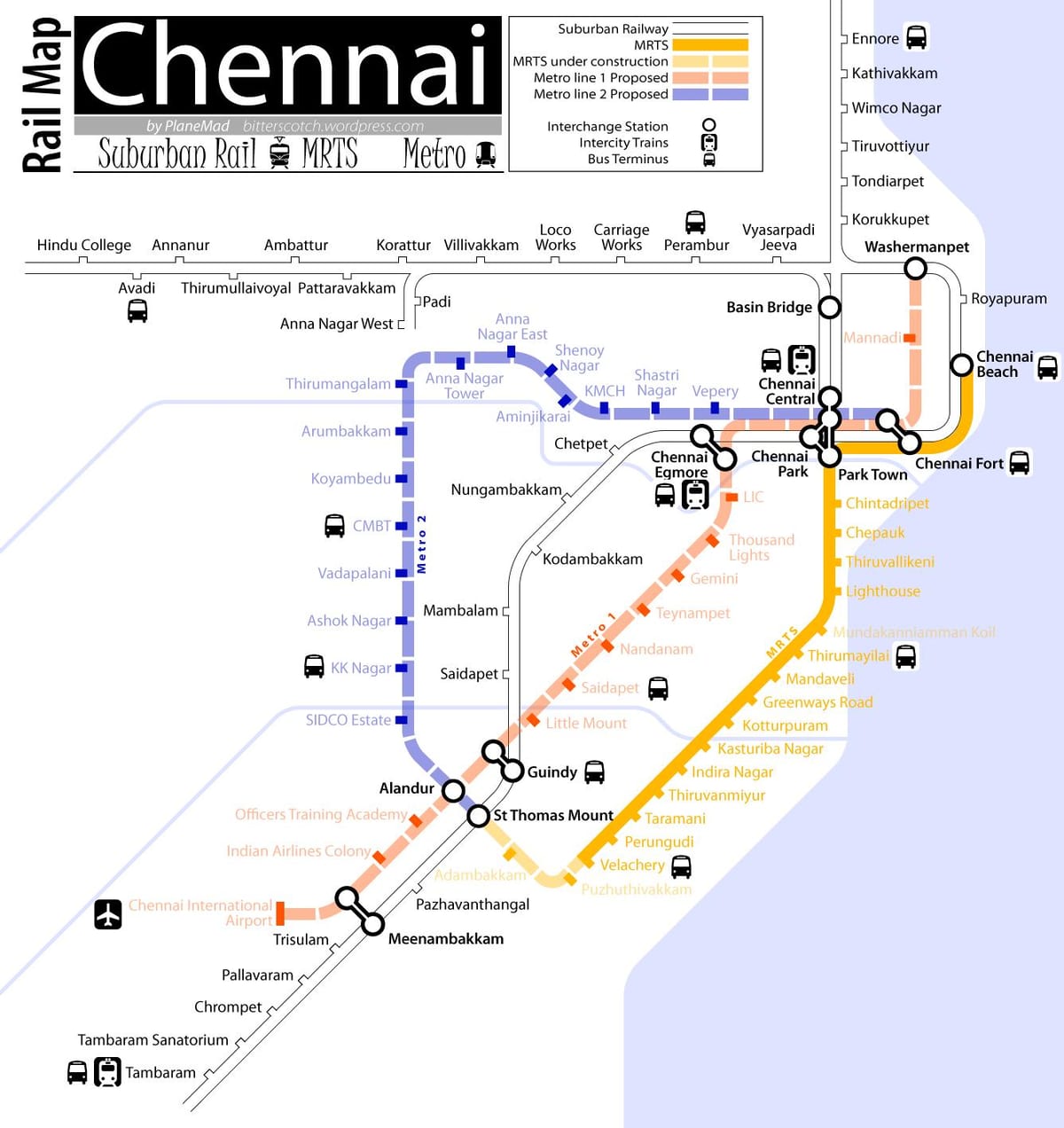 metro željeznicu Chennai put mapu