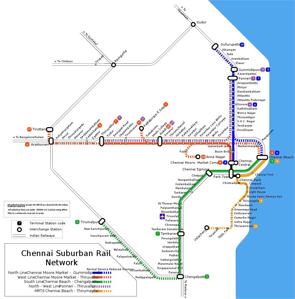 Chennai predgrađa željezničke mapu