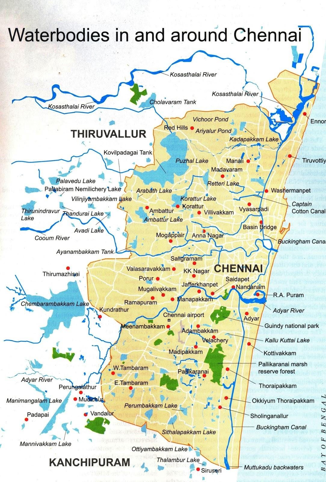 Chennai vode tijela mapu