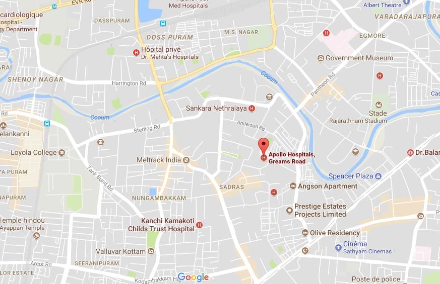 Apollo bolnici Chennai Greams mapu